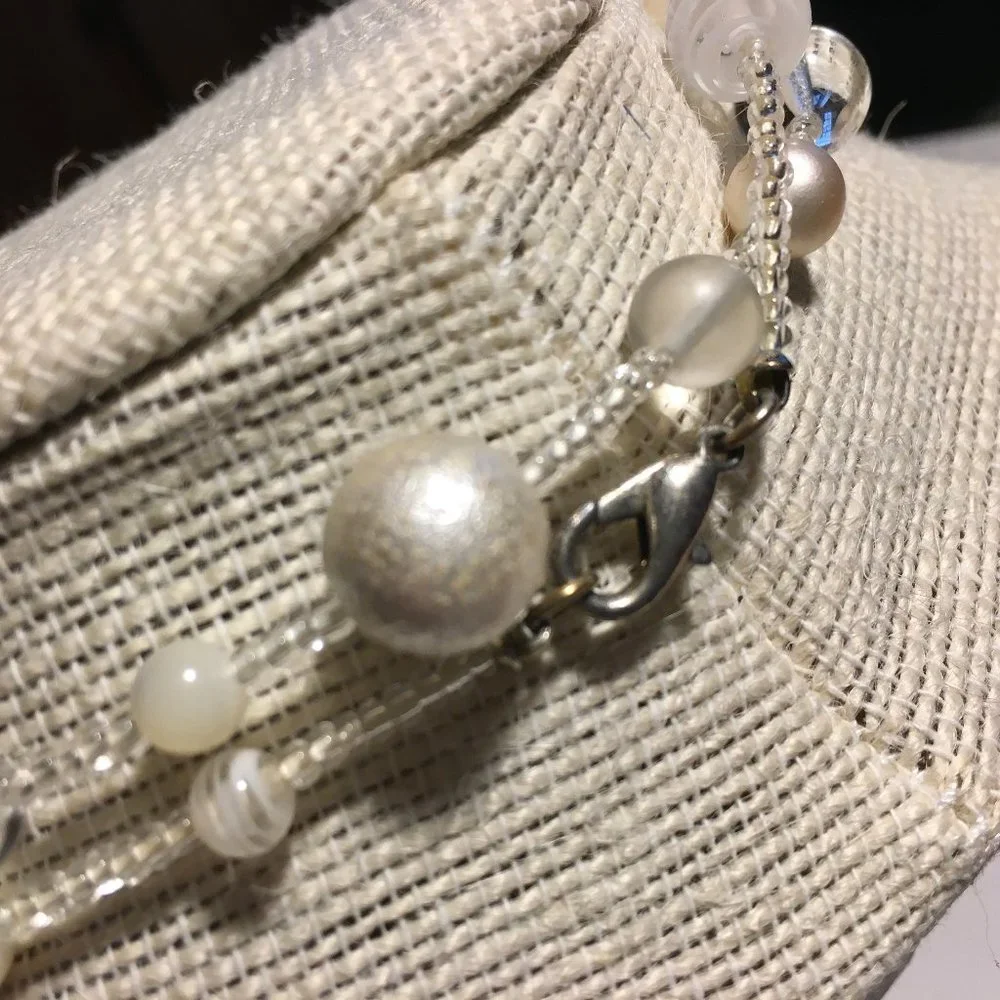 Murano White & Clear Glass Beaded Strand Necklace